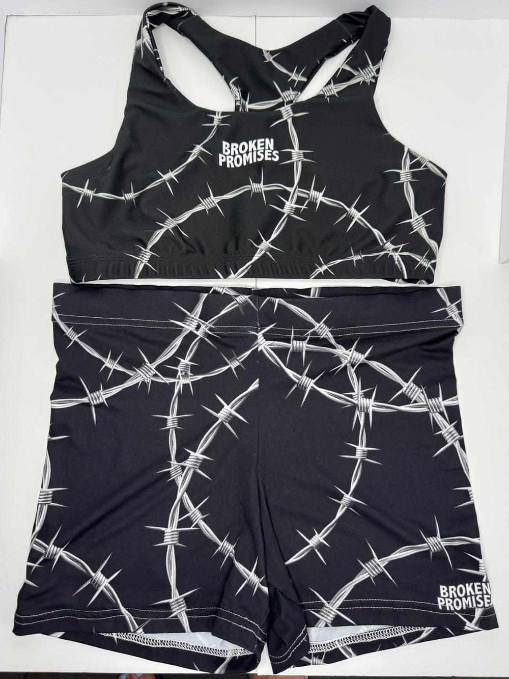 Broken Promises Barbed Wire Active Shorts and Sports bra Set, Size Large